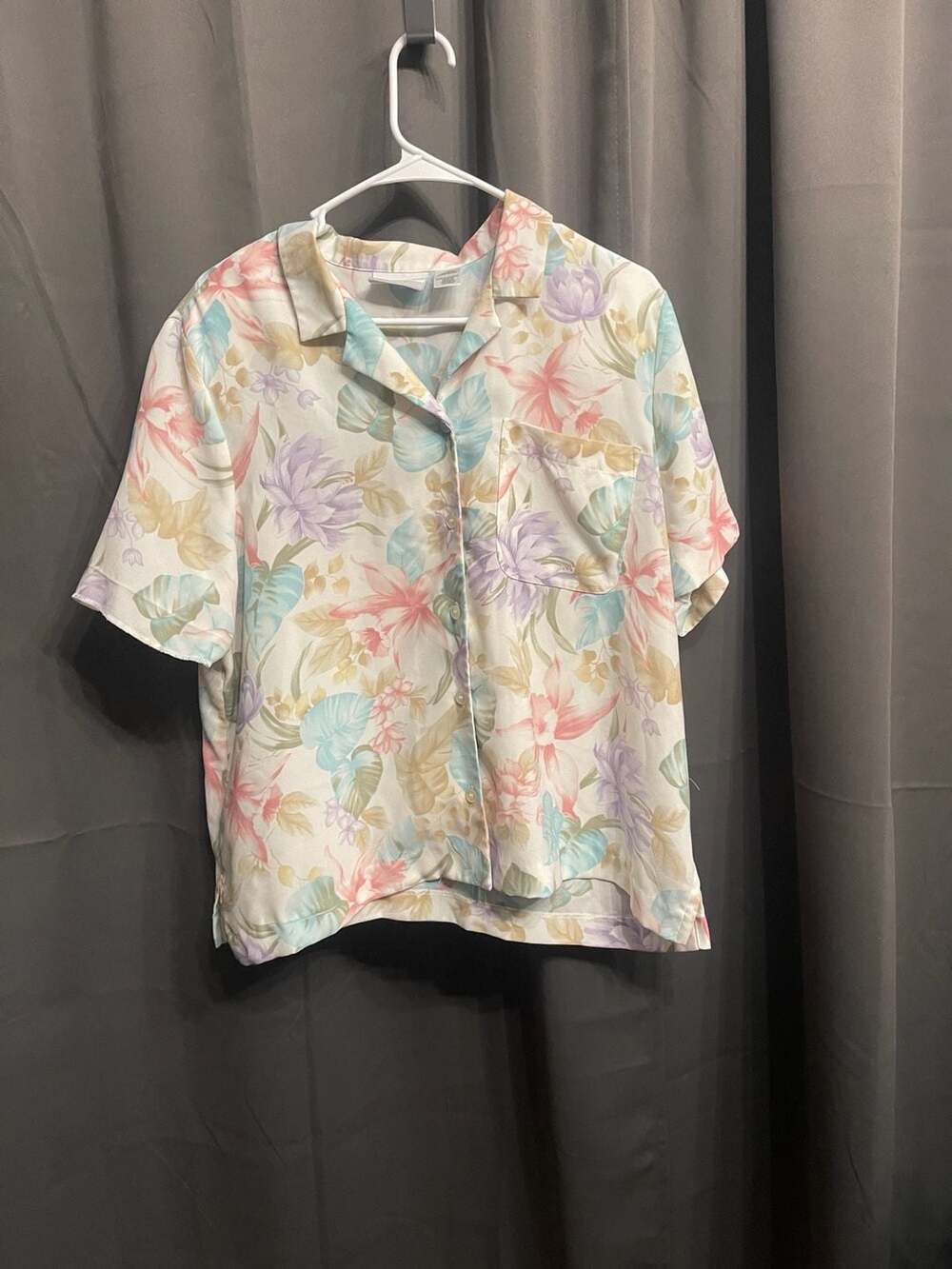 Alfred Dunner Petite Pastel Floral Tropical Button Down Blouse Size 18P
